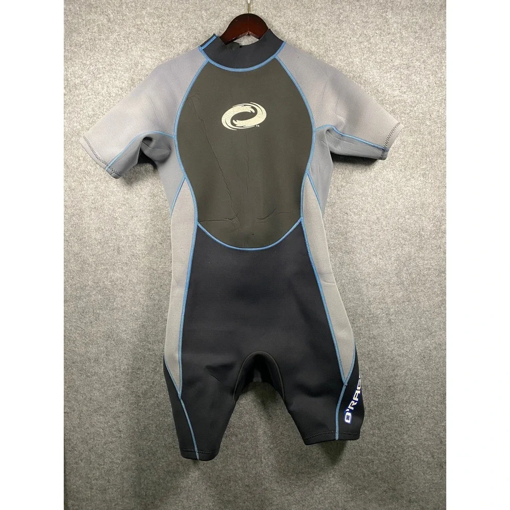 O'Rageous Mens XXL Short Sleeve Springsuit Wetsuit Black Grey Blue Back Zip